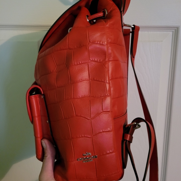Coach Turnlock Rucksack In Embossed Carmine - Picture 8 of 11